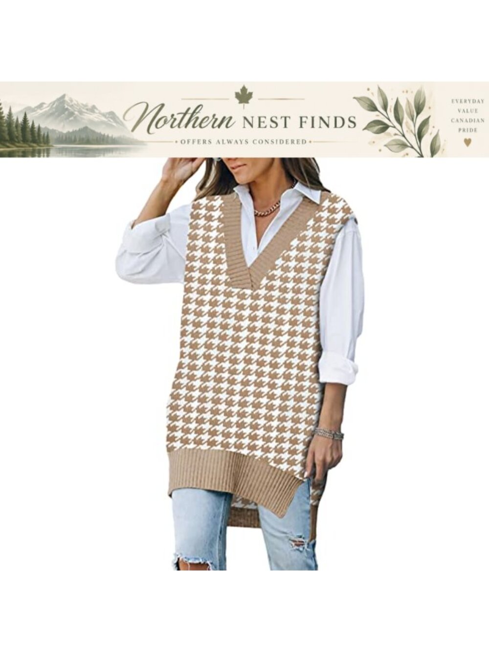 Womens V Neck Cable Knit Sweater Vest Oversized Sleeveless Pullover Top